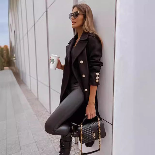 Damen Modischer Doppelreihen-Mantel mit strukturiertem Gewebe Heidi-Mode