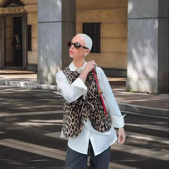 Damen modische Weste mit Schleifen-Design und Leo-Muster Heidi-Mode