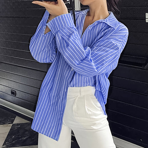 Damen Oversized Bluse mit klassischem Streifenmuster und lässigem Schnitt Heidi-Mode
