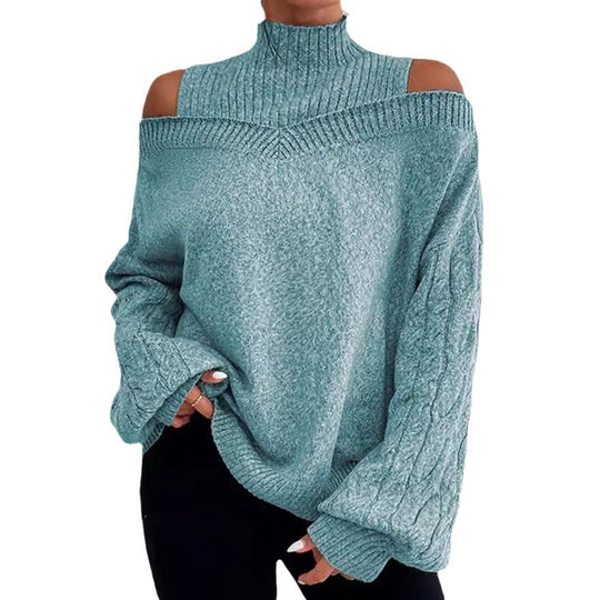 Damen Pullover mit schulterfreien Ärmeln und hohem Kragen Heidi-Mode