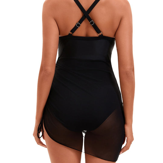 Damen Sommer Badekleid mit raffiniertem Wickel-Effekt und transparenten Einsätzen Heidi-Mode
