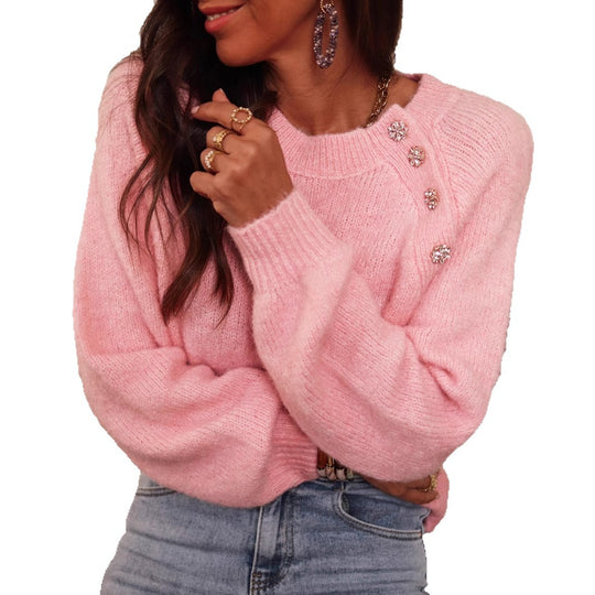 Damen elegant oversize Pullover mit Strassdetails Heidi-Mode