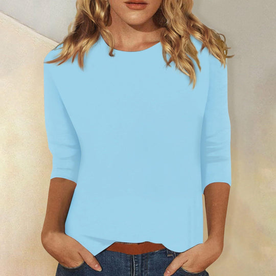 Damen Lässiges Oberteil mit Eleganten 3/4-Ärmeln und Geschwungenem Saum Heidi-Mode
