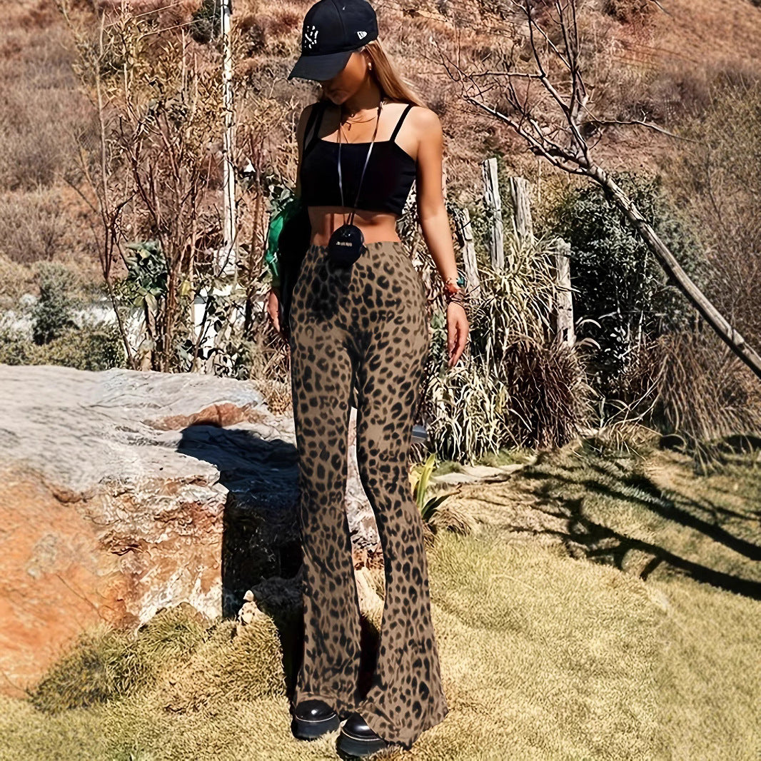 Damen Flared Leggings mit trendigem Leopardenmuster Heidi-Mode