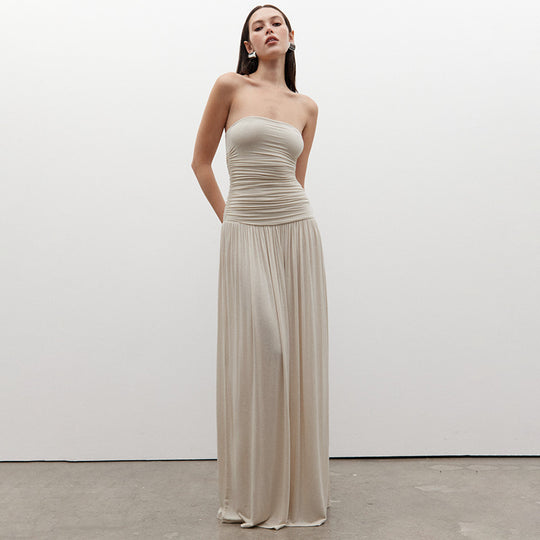 Damen Maxi-Kleid mit figurbetontem Oberteil und fließendem Rock Heidi-Mode