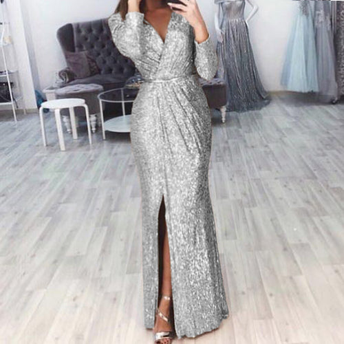Damen Elegantes Wickelkleid mit funkelndem Detail und seitlichem Schlitz Heidi-Mode