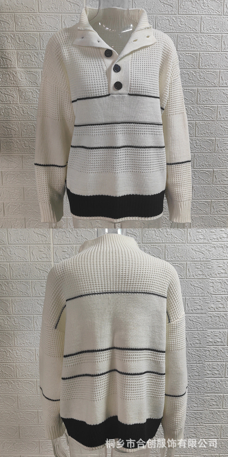 Damen modischer Strickpullover mit strukturiertem Kragen und Knopfdetails Heidi-Mode