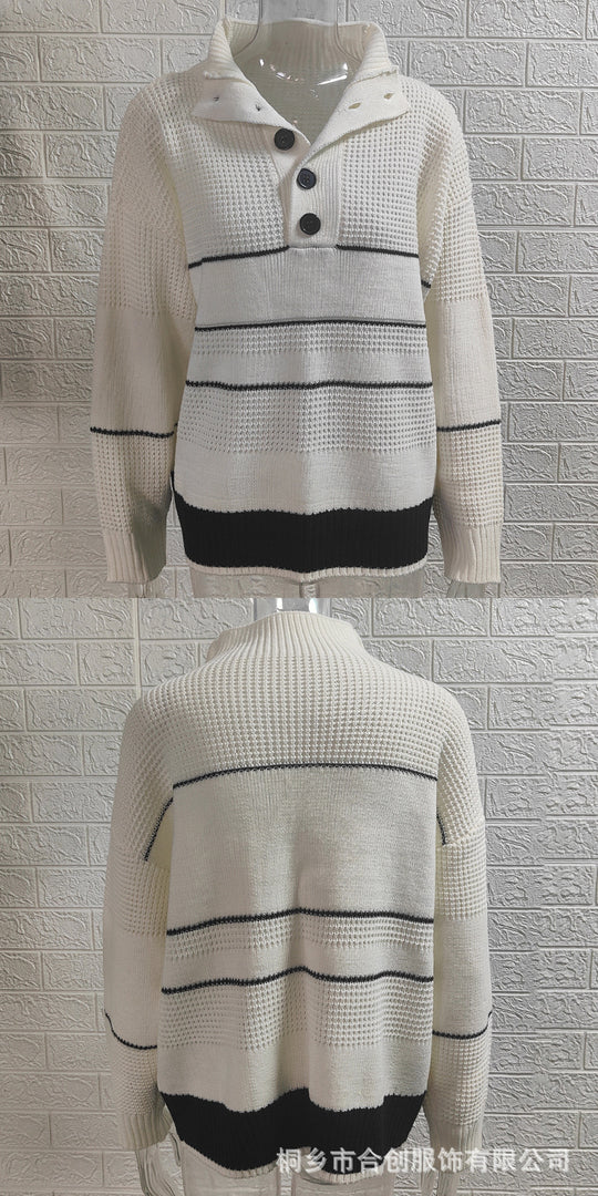 Damen modischer Strickpullover mit strukturiertem Kragen und Knopfdetails Heidi-Mode