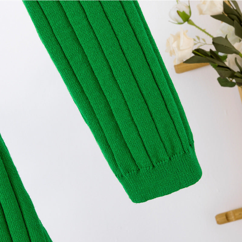 Damen Langarm-Strickkleid mit Quadratausschnitt und Rippstruktur Heidi-Mode