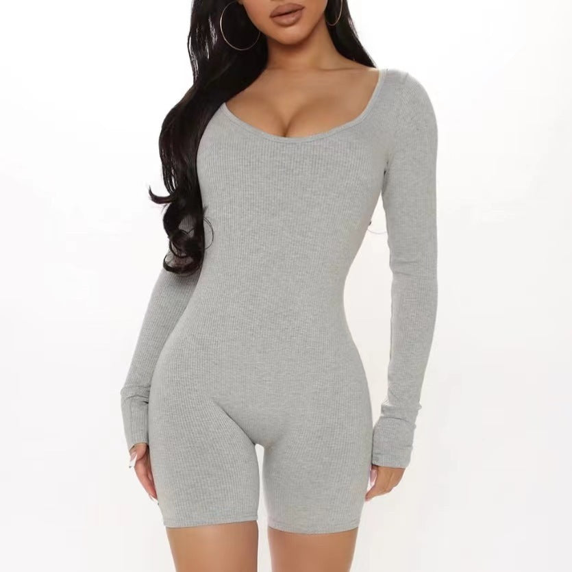 Damen Langarm Jumpsuit mit figurformendem Schnitt und Rippstruktur Heidi-Mode