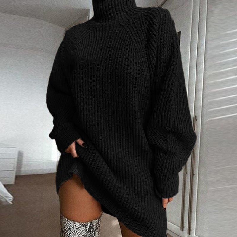 Damen Großer Strickpullover mit hohem Kragen und weiten Ärmel Heidi-Mode