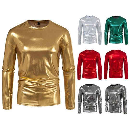 Herren stylisches Langarmshirt aus glänzendem Material Heidi-Mode