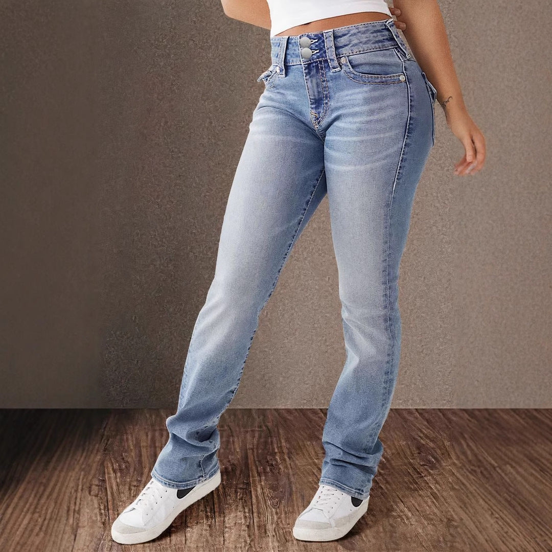 Damen High-Waist Slim Fit Jeans mit elegantem Knopfdetail Heidi-Mode