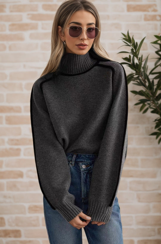 Damen Pullover mit hohem Kragen und Volumenärmeln Heidi-Mode