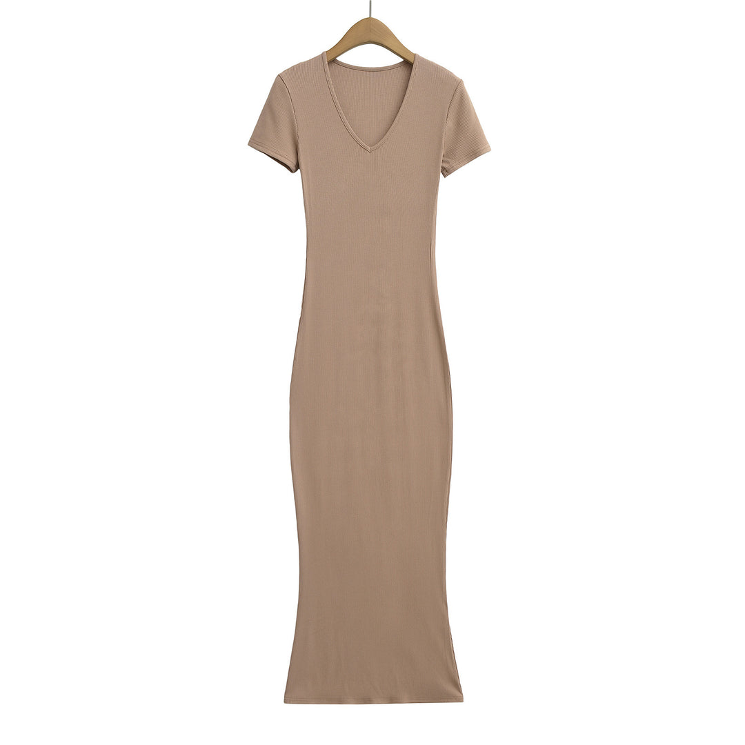Damen langes Wickelkleid mit V-Ausschnitt und figurbetontem Schnitt Heidi-Mode