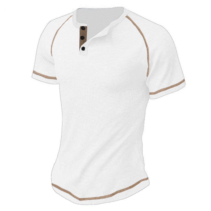 Herren Kurzarm-Henley-Shirt aus atmungsaktivem Strukturmaterial mit dekorativer Knopfleiste Heidi-Mode