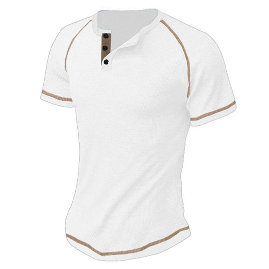 Herren Kurzarm-Henley-Shirt aus atmungsaktivem Strukturmaterial mit dekorativer Knopfleiste Heidi-Mode