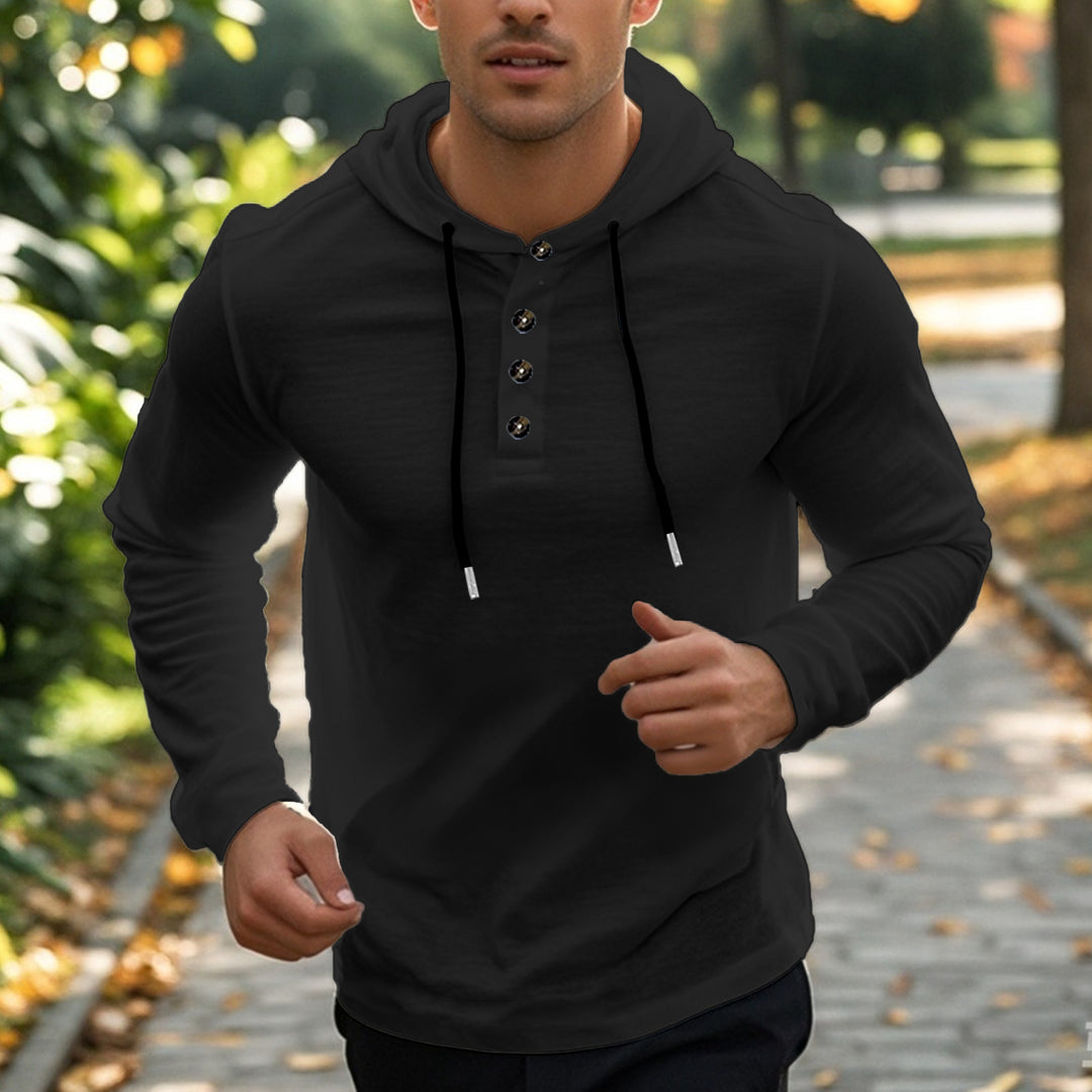 Herren Sportliches Kapuzenoberteil aus atmungsaktivem Material mit Knopfleiste Heidi-Mode