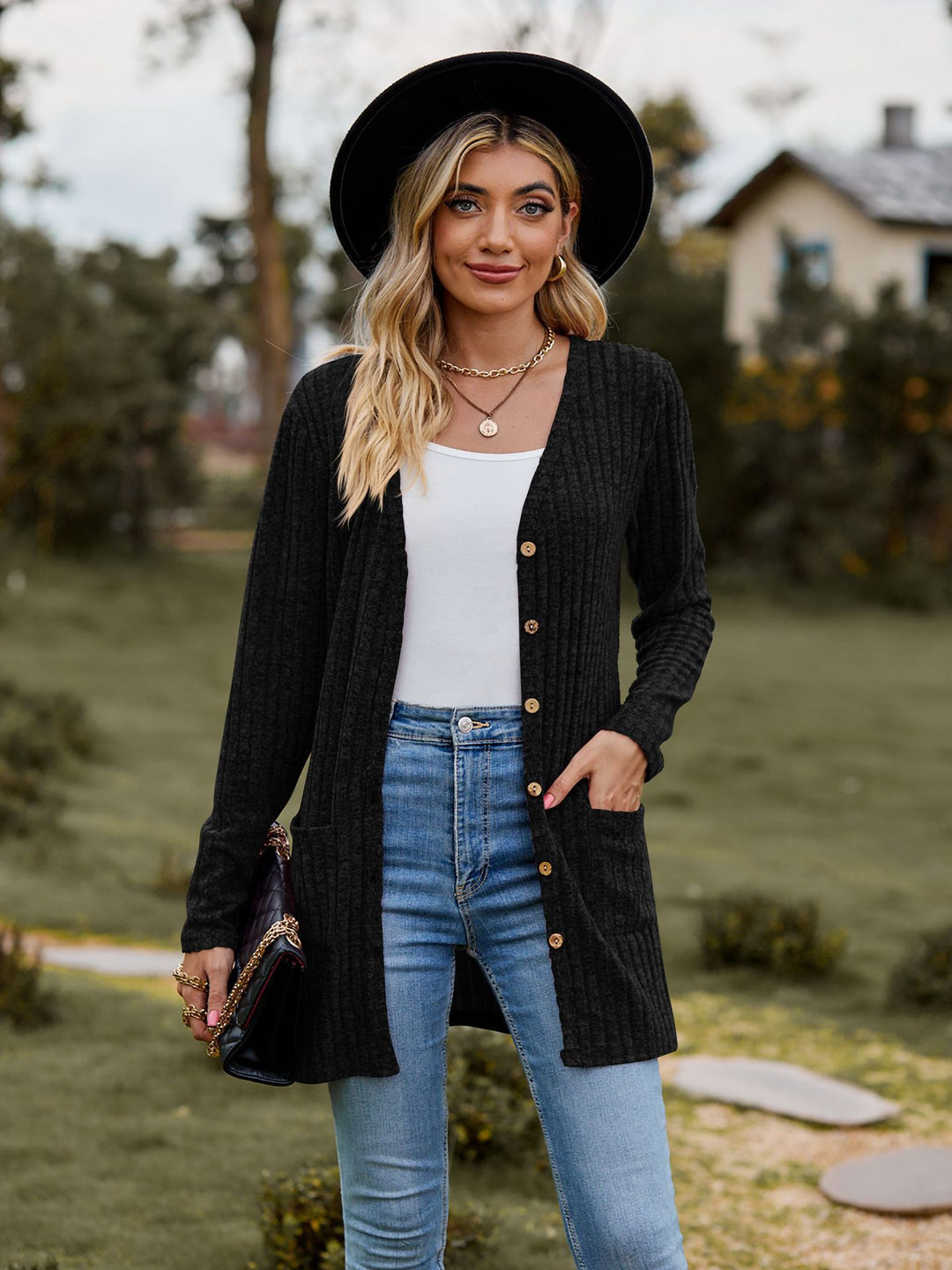 Damen Langstrickjacke mit strukturiertem Obermaterial und praktischen Taschen Heidi-Mode