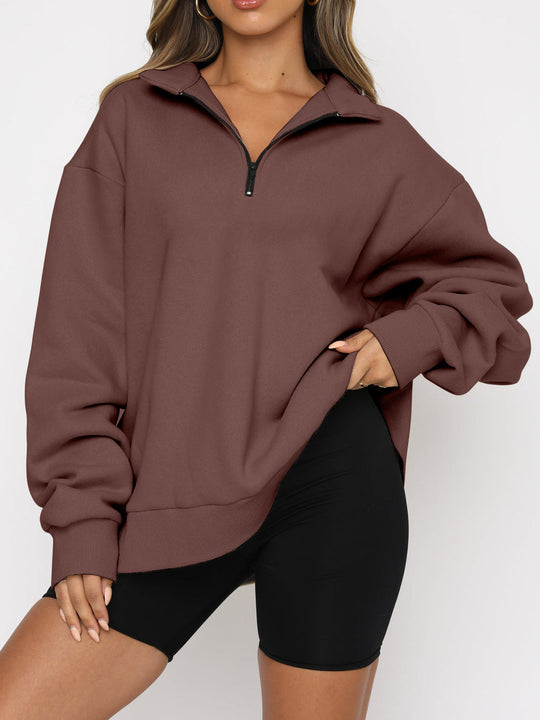 Heidi-Mode | Zip Up Kragenlose Einfarbige Sweatshirt Pullover