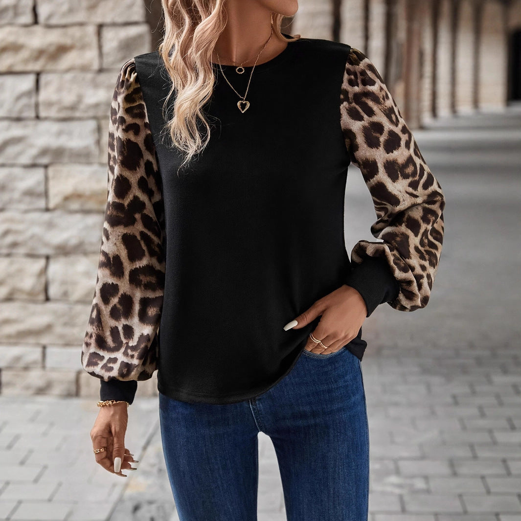 Damen Sweatshirt mit modischen Leopardenärmeln Heidi-Mode