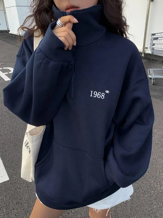 Damen komfortabler Pullover mit Stehkragen und Reißverschluss Heidi-Mode