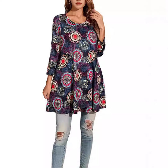 Damen Tunika mit einzigartigem Mandala-Druck Heidi-Mode