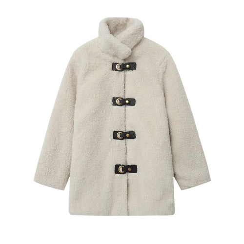 Damen kuschelige Fleecejacke mit dekorativen Knopfverschlüssen Heidi-Mode