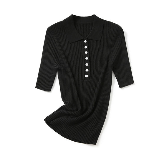Damen Ripp Kurzarm Polo Shirt Heidi-Mode