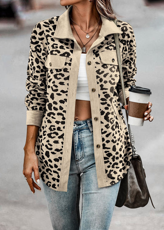 Damen Jacke im Leopardenmuster mit strukturiertem Stoff und praktischen Taschen Heidi-Mode