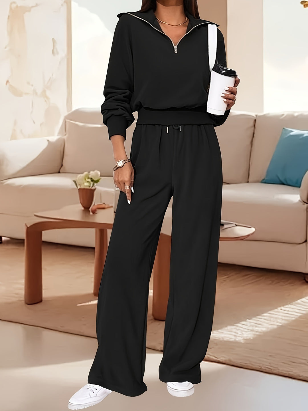 Damen Lässiger Jumpsuit mit Reißverschluss und weitem Bein Heidi-Mode