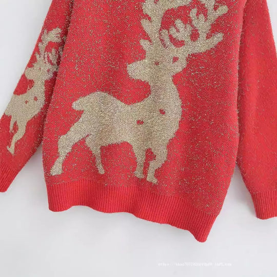 Damen Festlicher Pullover mit 3D-Rentier-Motiv Heidi-Mode
