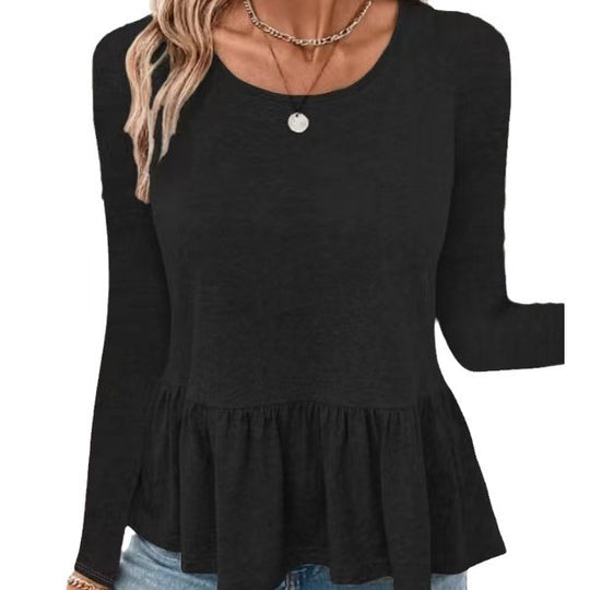 Damen Langarmshirt mit voluminösem Peplumschnitt Heidi-Mode