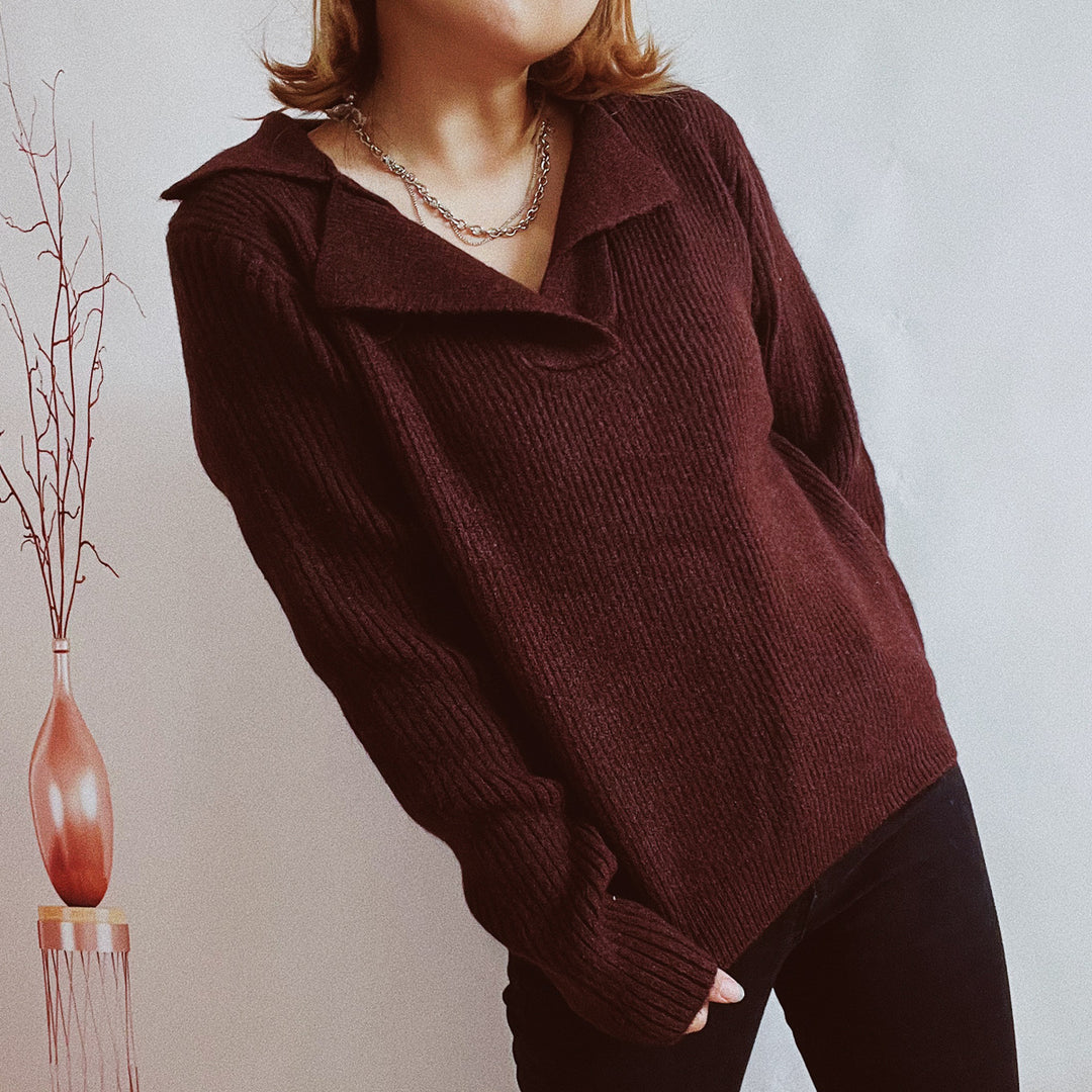 Damen lässiger Pullover mit modernem Rippdesign Heidi-Mode