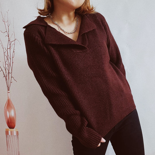 Damen lässiger Pullover mit modernem Rippdesign Heidi-Mode