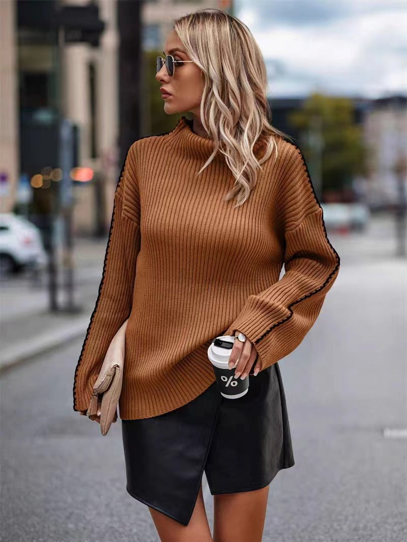 Damen Strickpullover mit elegantem Rollkragen und modischen Ärmelöffnungen Heidi-Mode