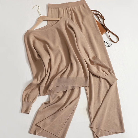 Damen lässiges Strickanzug-Set mit weitem Schnitt und modischen Details Heidi-Mode
