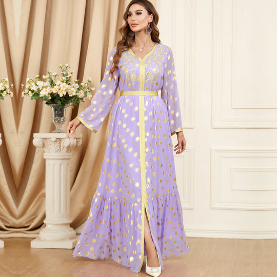 Heidi-Mode | Damen Pastellgrün und Gold Glänzendes Pünktchen Maxi Kleid