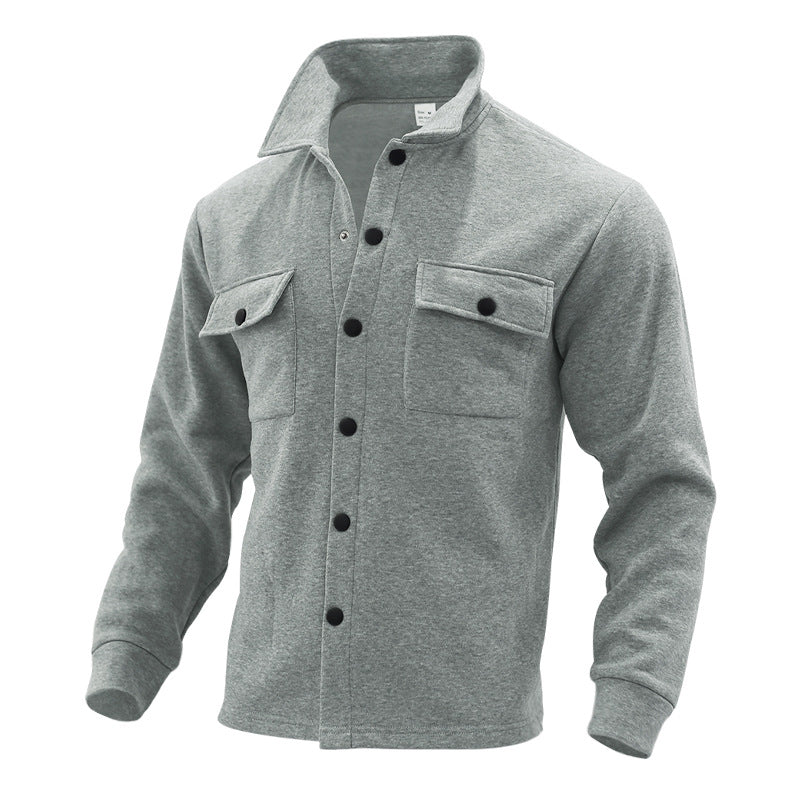 Herren Fleece-Hemdjacke mit zwei Brusttaschen und modischem Stehkragen Heidi-Mode