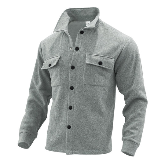 Herren Fleece-Hemdjacke mit zwei Brusttaschen und modischem Stehkragen Heidi-Mode