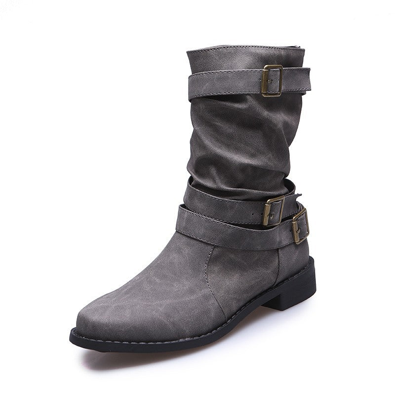 Damen Robuste Stiefel mit modischen Schnallen und lässigem Design Heidi-Mode