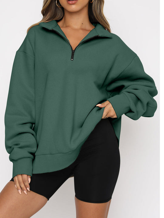 Heidi-Mode | Zip Up Kragenlose Einfarbige Sweatshirt Pullover