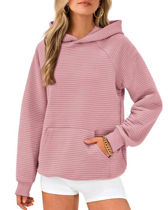 Damen Kuscheliger Waffelpullover mit Kapuze und Kängurutasche Heidi-Mode