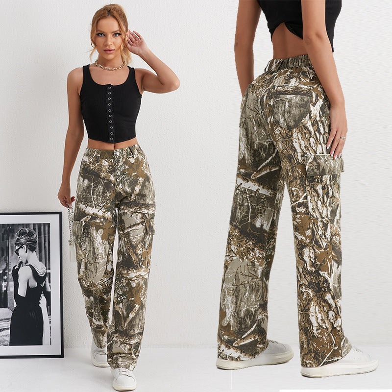 Damen Cargohose im modischen Camouflage-Design mit seitlichen Taschen und elastischem Bund Heidi-Mode