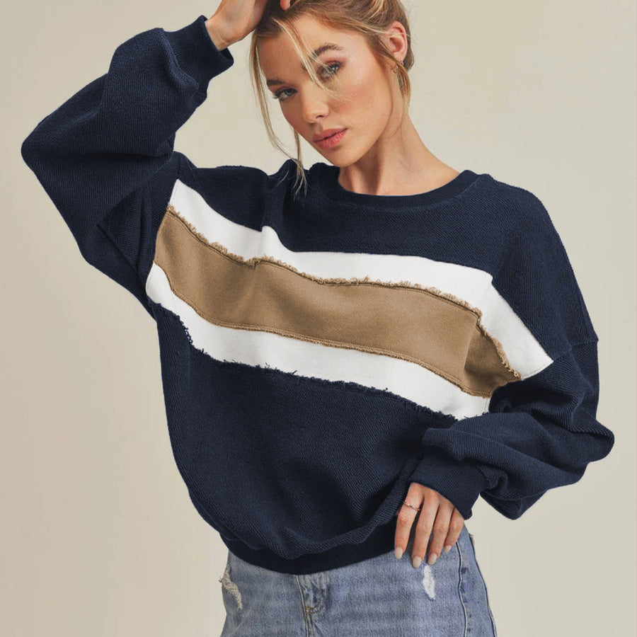 Damen Kuscheliger Oversized Pullover mit Streifen Heidi-Mode