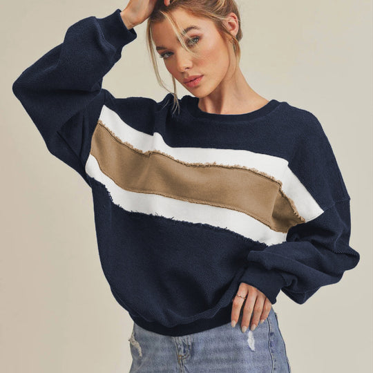 Damen Kuscheliger Oversized Pullover mit Streifen Heidi-Mode