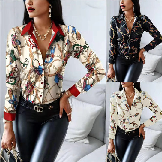 Damen Künstlerischer Druck Knopf-Up Bluse Heidi-Mode