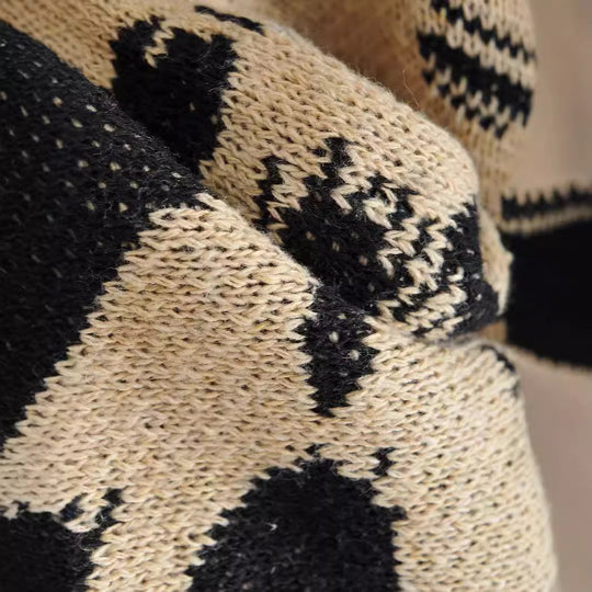 Damen Grobstrick-Cardigan mit modischem Leopardenmuster und praktischen Taschen Heidi-Mode