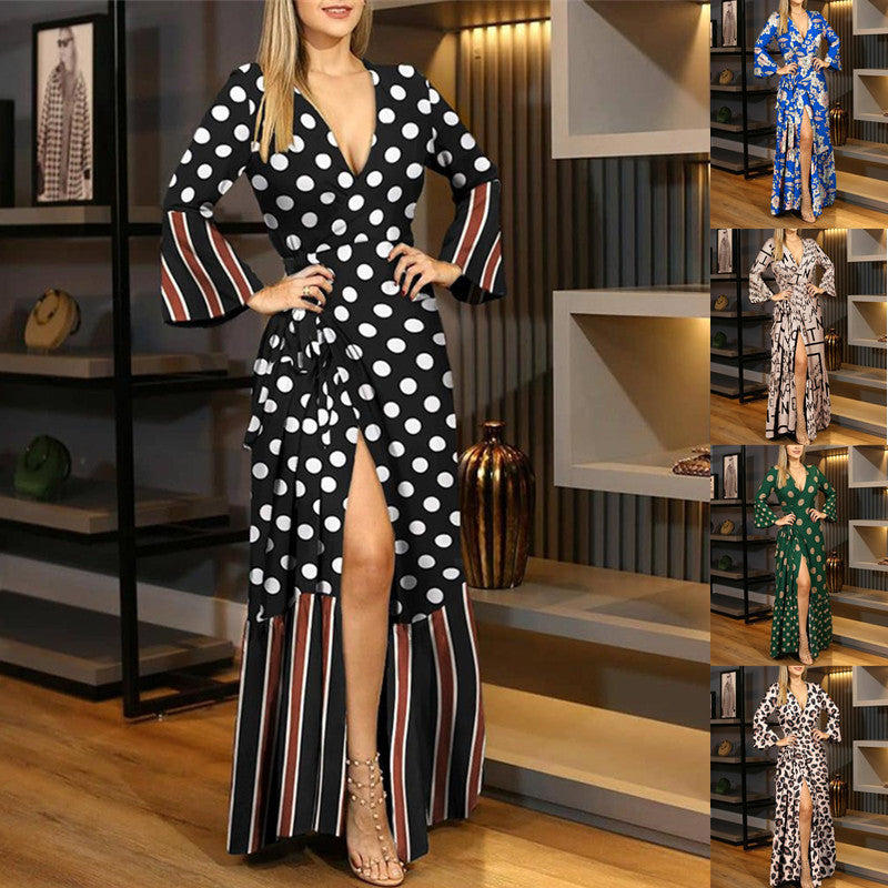 Damen Langarm Wickel Maxi Kleid Heidi-Mode