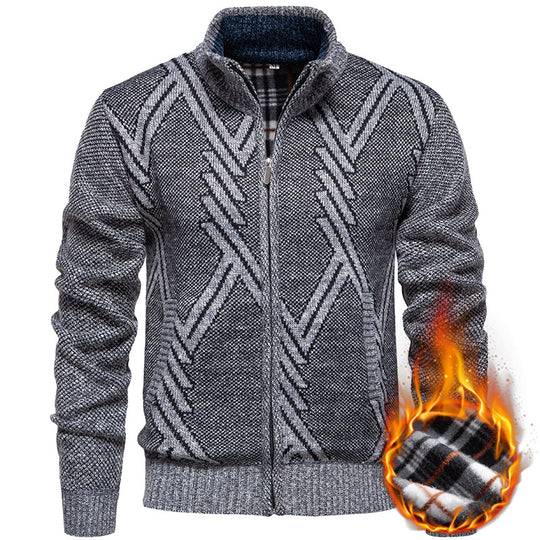 Herren sportliche Strickjacke mit modernem Zopfmuster Heidi-Mode